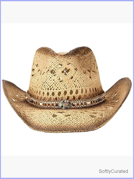 Straw Cowboy Hat with Two Decorative Bands - Handmade Sun Hat